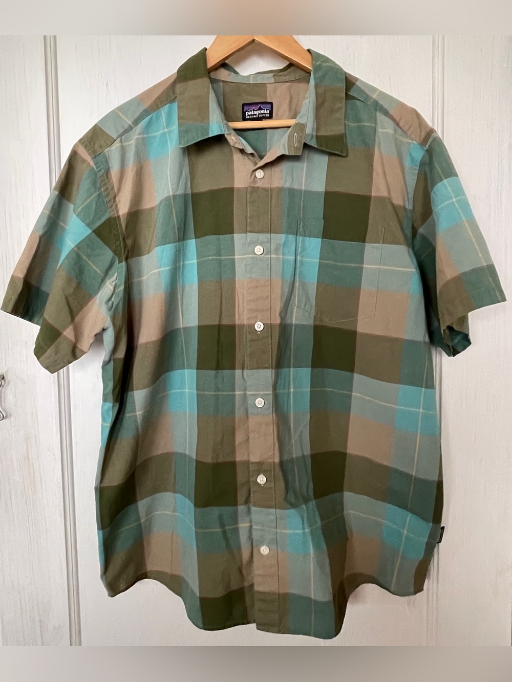 Patagonia Men’s Short-Sleeve Plaid Button-Up Shirt - Olive & Teal & Tan